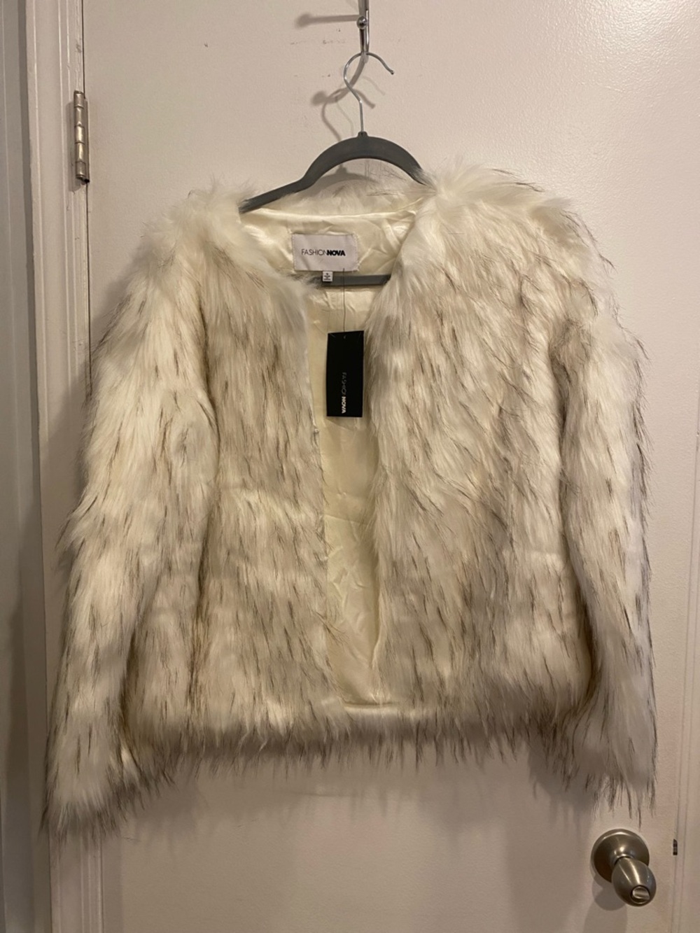 Fashion Nova Cream Faux Fur Open-Front Jacket